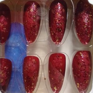 Press on nails red glitter nail set